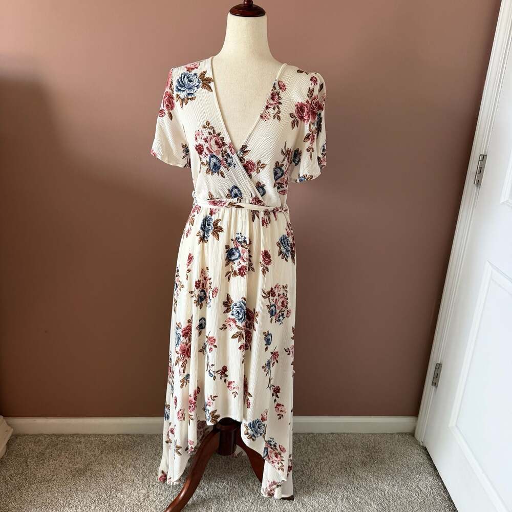 Nectar Clothing Floral Print High-Low Wrap Dress Size L
